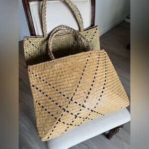 Woven Straw Tote Bag - Natural Tan for a set of 2